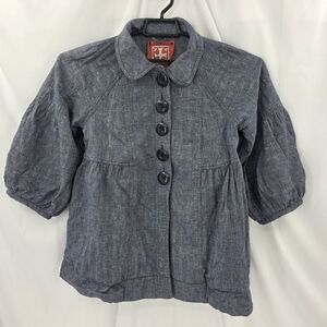 Free People Women's Balloon Puff Sleeve Linen Chambray Swing Jacket Size‎ Small.